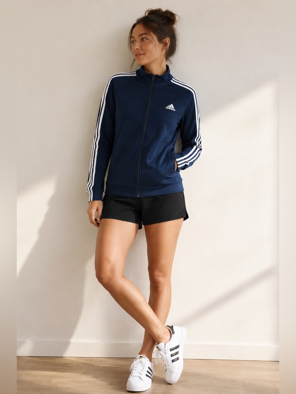 Adidas Dark Blue Zip-Up Jacket with White Accents